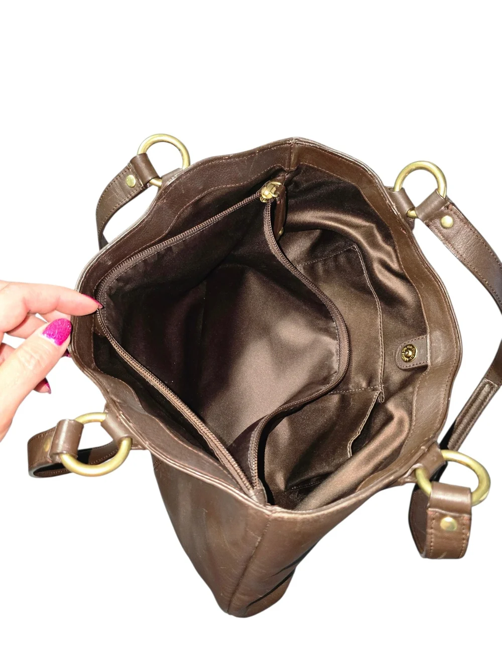 Coach Dark Brown Leather Shoulder Bag with Front Buckle